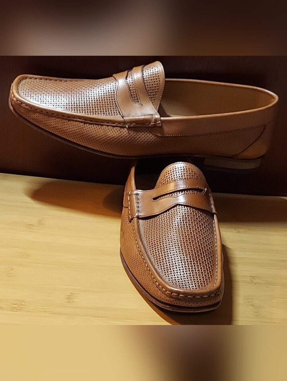 CALZOLERIA TOSCANA TONY 479 MENS TAN  LEATHER PERFORATED PENNY LOAFERS SIZE 15 M